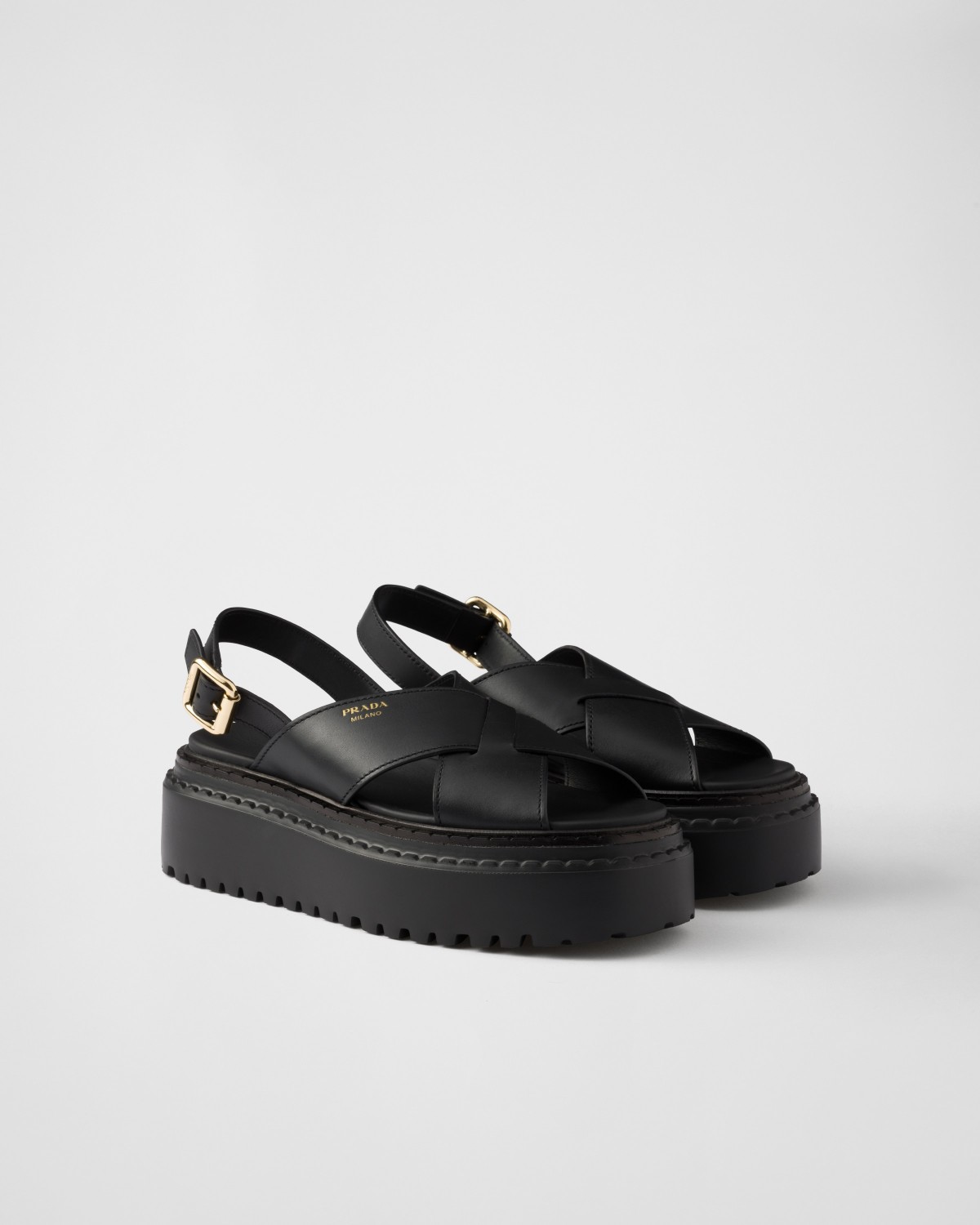 Prada Leather Crisscross Sandals Black