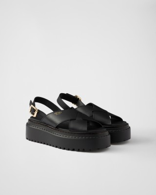 Prada Leather Crisscross Sandals Black