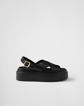 Prada Leather Crisscross Sandals Black
