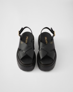 Prada Leather Crisscross Sandals Black