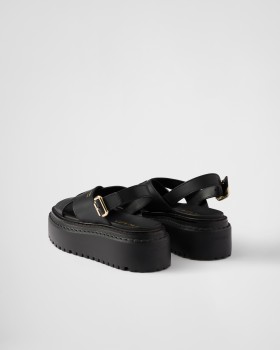 Prada Leather Crisscross Sandals Black