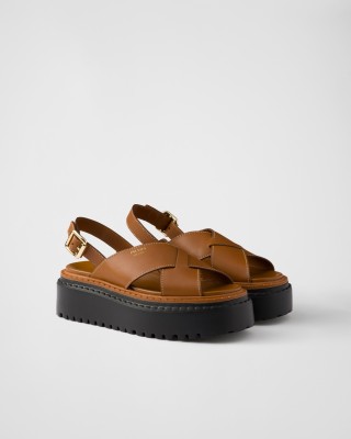 Prada Leather Crisscross Sandals Leather