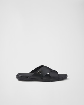 Prada Leather Crisscross Slides Black