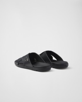 Prada Leather Crisscross Slides Black