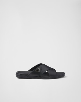 Prada Leather Crisscross Slides Black