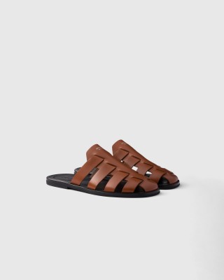 Prada Leather Fisherman Mules Cognac