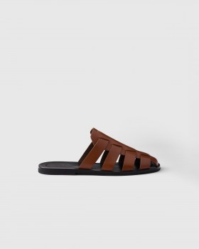 Prada Leather Fisherman Mules Cognac
