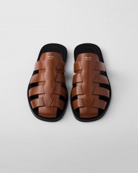 Prada Leather Fisherman Mules Cognac