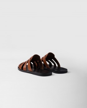 Prada Leather Fisherman Mules Cognac