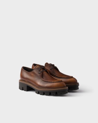 Prada Leather Lace-up Shoes Cognac