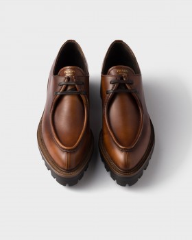 Prada Leather Lace-up Shoes Cognac