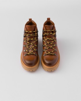 Prada Leather Laced Booties Cognac