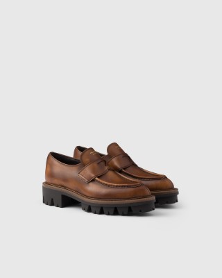 Prada Leather Loafers Cognac