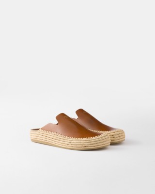 Prada Leather Mules Cognac