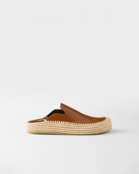 Prada Leather Mules Cognac