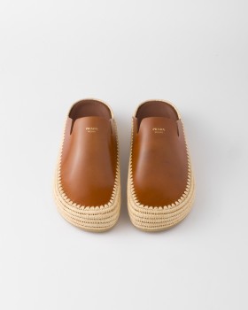 Prada Leather Mules Cognac