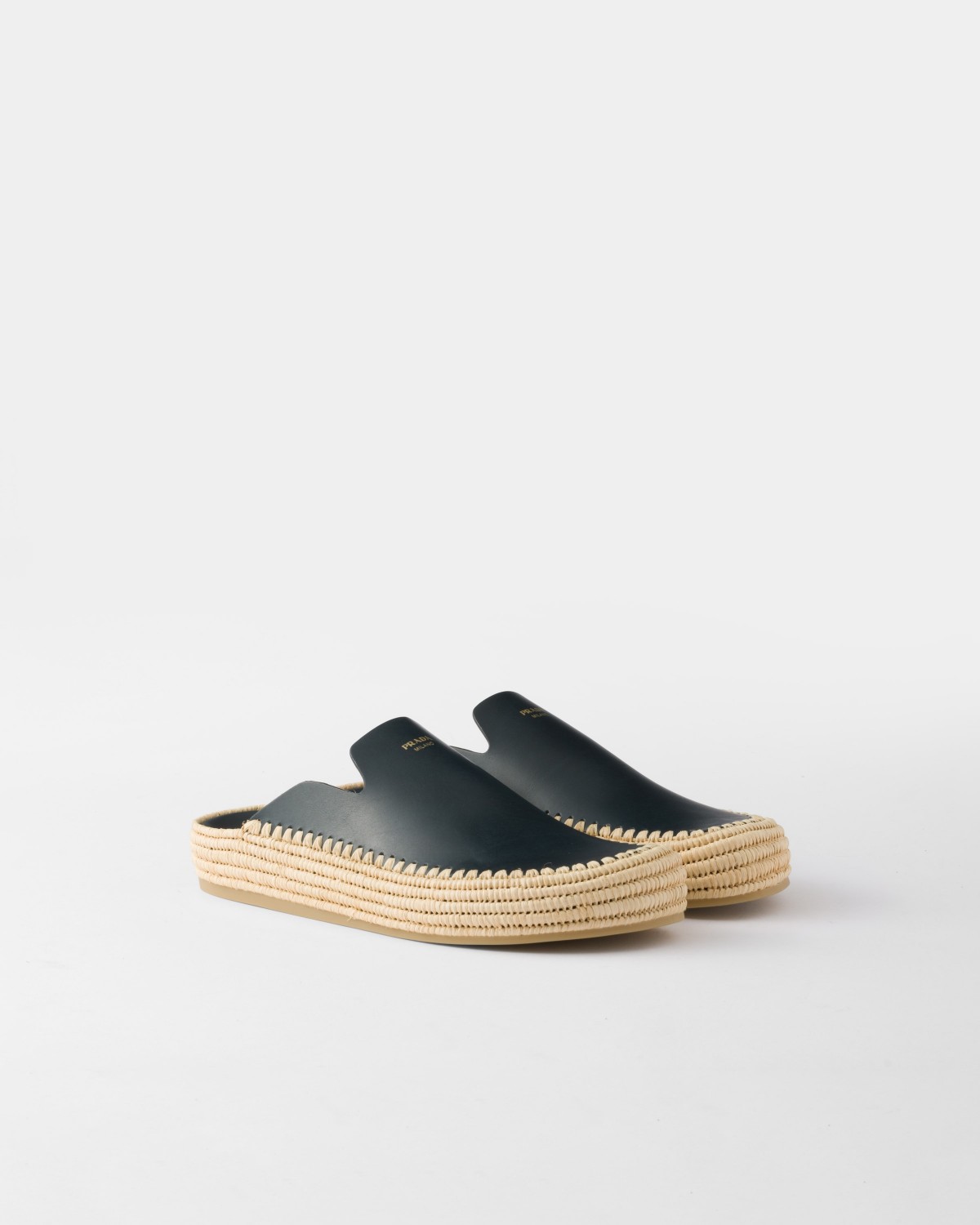 Prada Leather Mules Navy