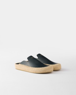 Prada Leather Mules Navy