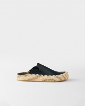Prada Leather Mules Navy