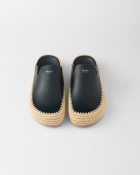 Prada Leather Mules Navy