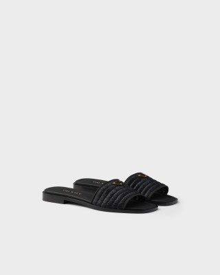 Prada Leather Slides With Crochet Details Black