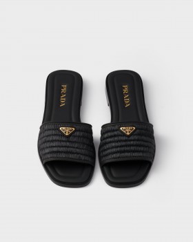 Prada Leather Slides With Crochet Details Black