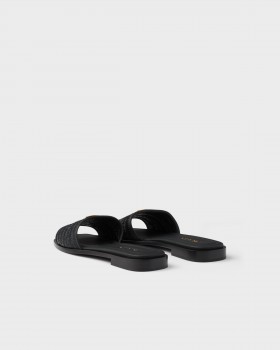 Prada Leather Slides With Crochet Details Black