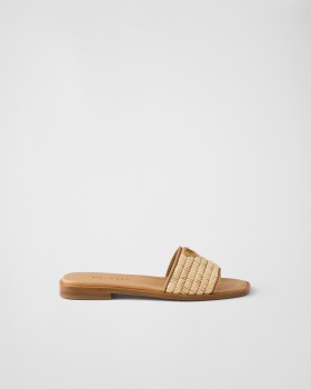 Prada Leather Slides With Crochet Details Natural