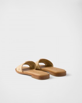Prada Leather Slides With Crochet Details Natural