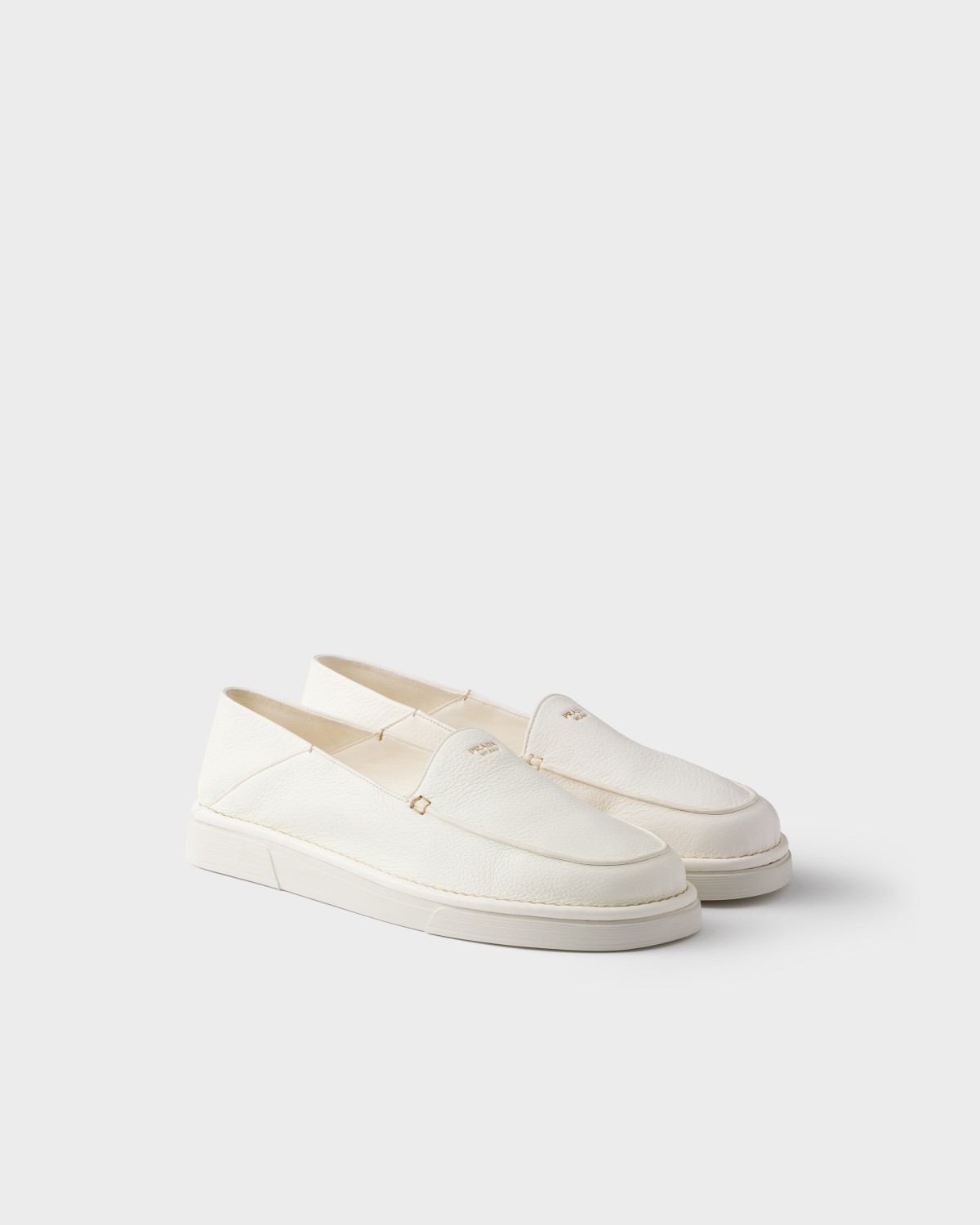Prada Leather Slip-ons Ivory