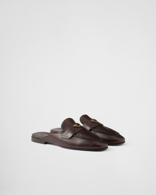 Prada Leather Slippers Dark Brown