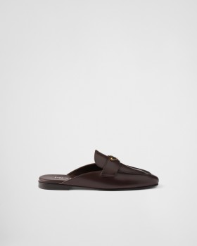 Prada Leather Slippers Dark Brown