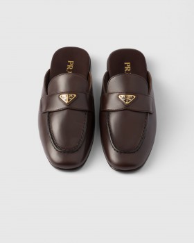 Prada Leather Slippers Dark Brown