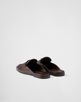 Prada Leather Slippers Dark Brown