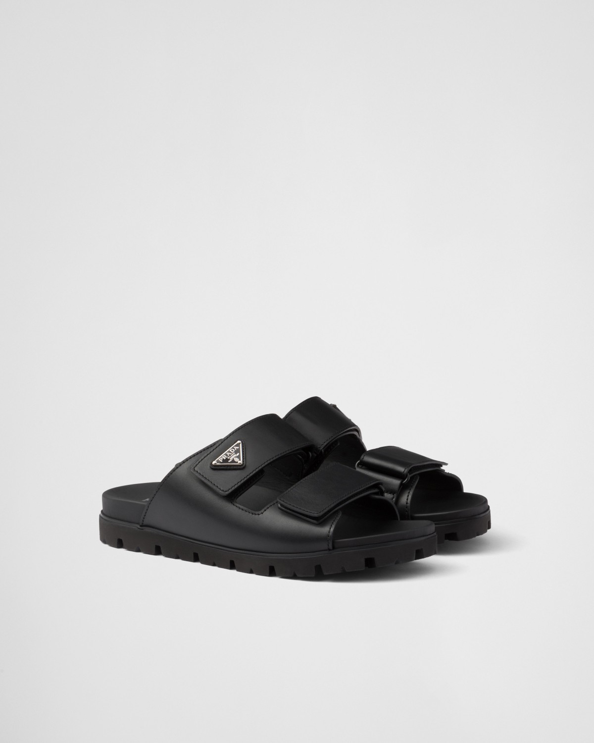 Prada Leather Strap Slides Black