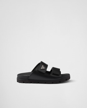 Prada Leather Strap Slides Black