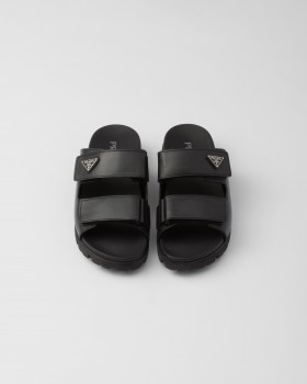 Prada Leather Strap Slides Black
