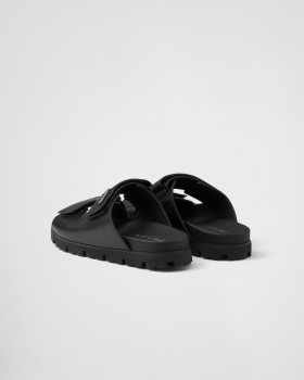 Prada Leather Strap Slides Black