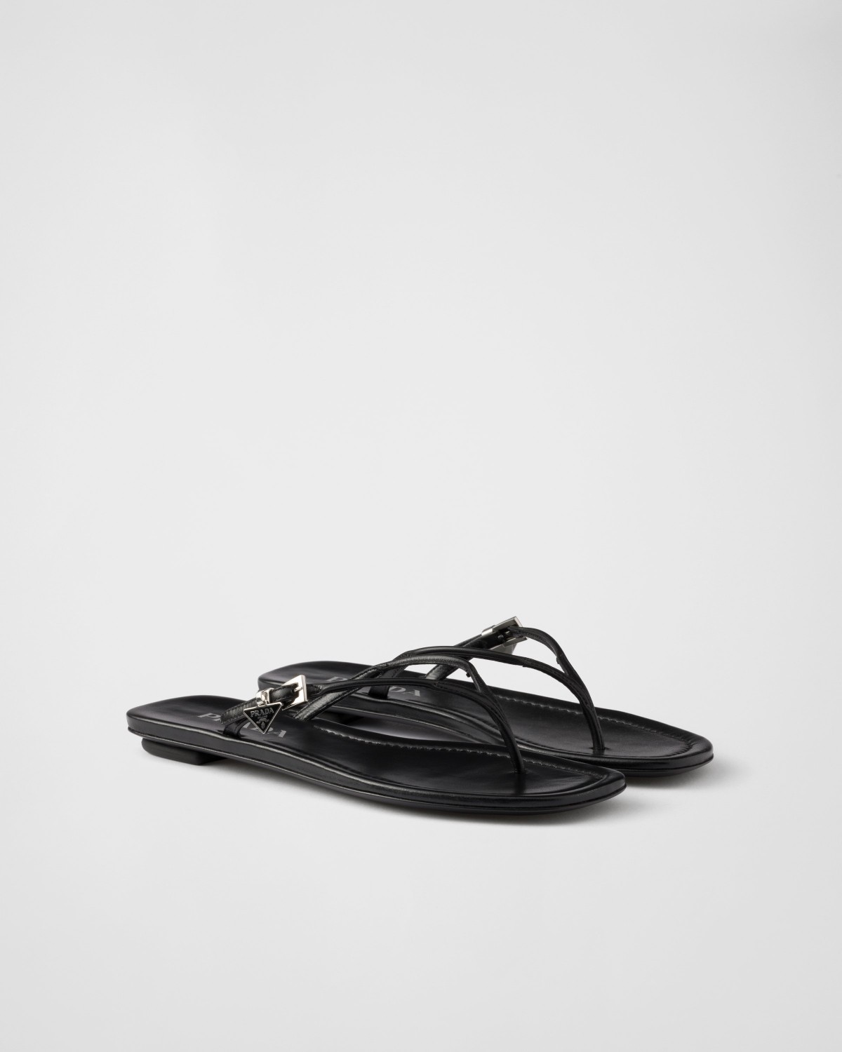 Prada Leather Thong Sandals Black