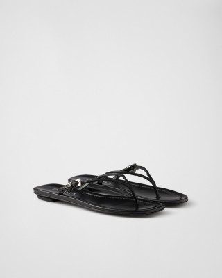 Prada Leather Thong Sandals Black