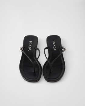 Prada Leather Thong Sandals Black