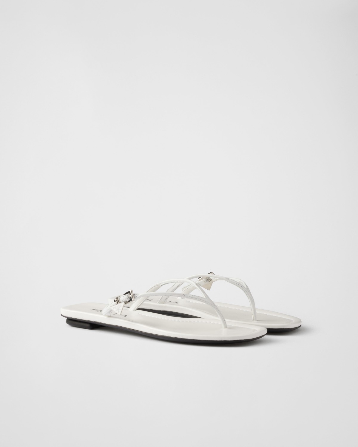 Prada Leather Thong Sandals White