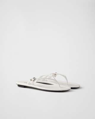 Prada Leather Thong Sandals White