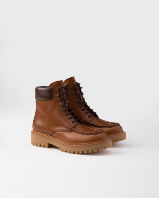 Prada Leather Work Boots Cognac