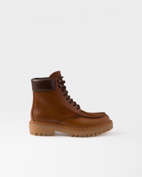 Prada Leather Work Boots Cognac
