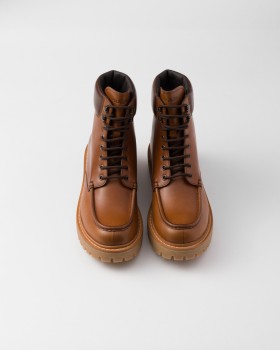 Prada Leather Work Boots Cognac