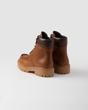 Prada Leather Work Boots Cognac
