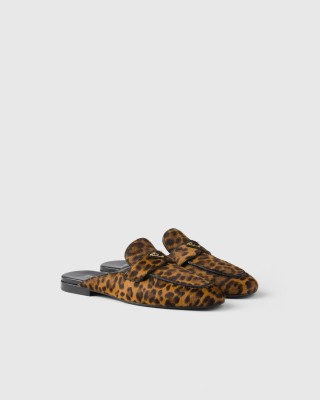 Prada Leopard-print Leather Mules Honey