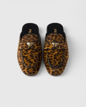 Prada Leopard-print Leather Mules Honey