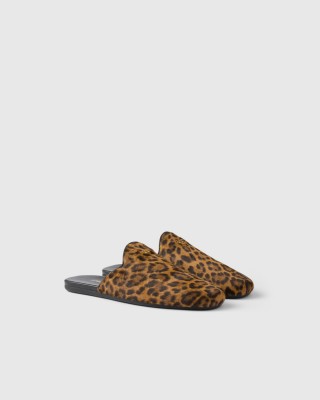 Prada Leopard-print Leather Mules Honey
